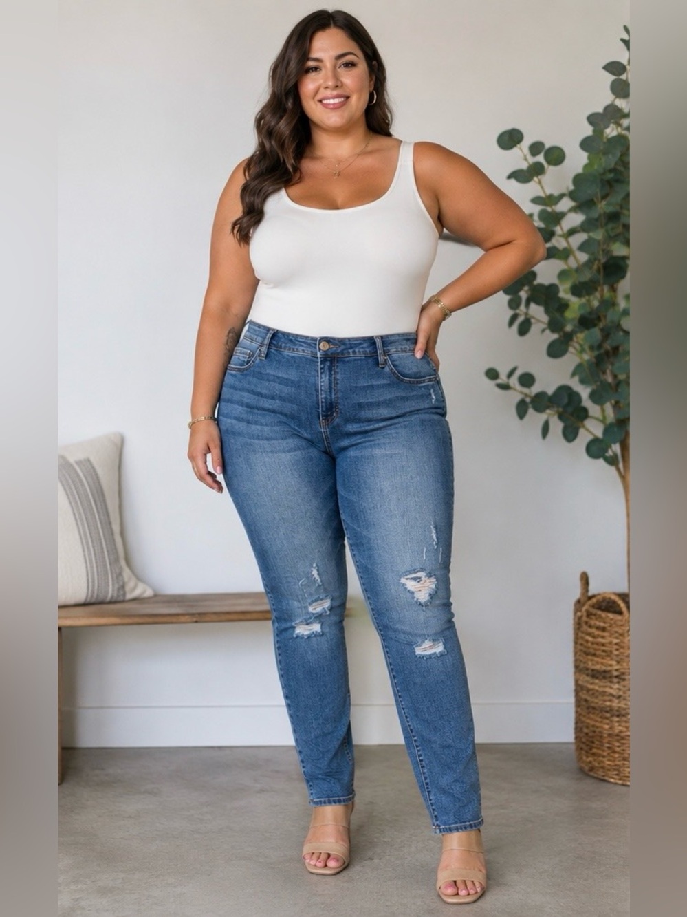 Kut from the Kloth Blue Distressed High-Rise Skinny Jeans